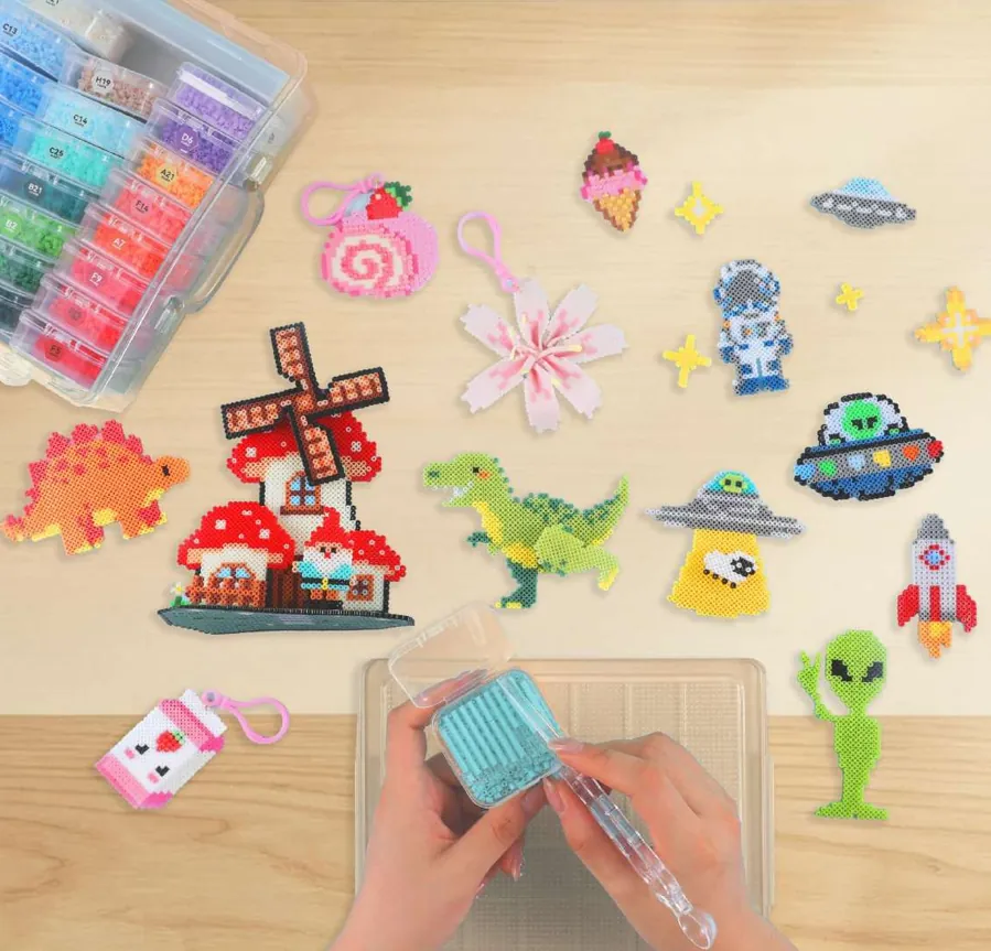 Colourful Perler bead creations and tools