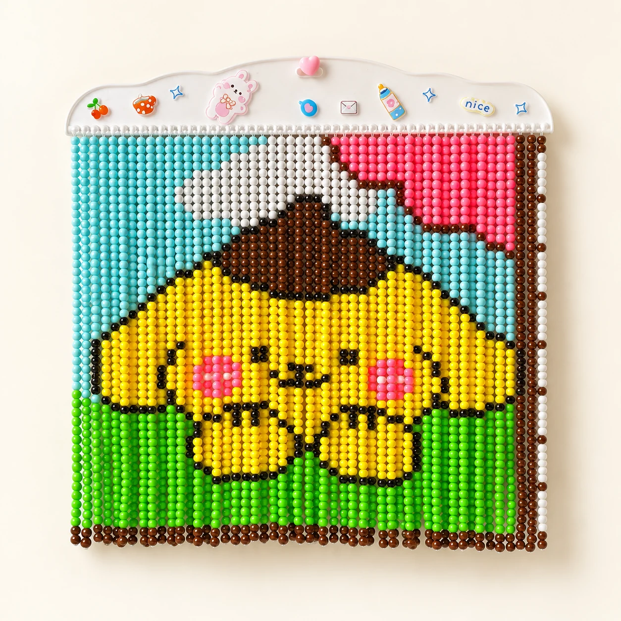 Beaded Wall Art Kit - Yellow Puppy Character from the ZHONGYI Bead Curtain DIY Kits collection