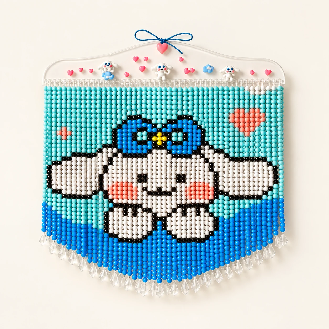 Beaded Wall Art Kit - White Puppy with Blue Bow from the ZHONGYI Bead Curtain DIY Kits collection