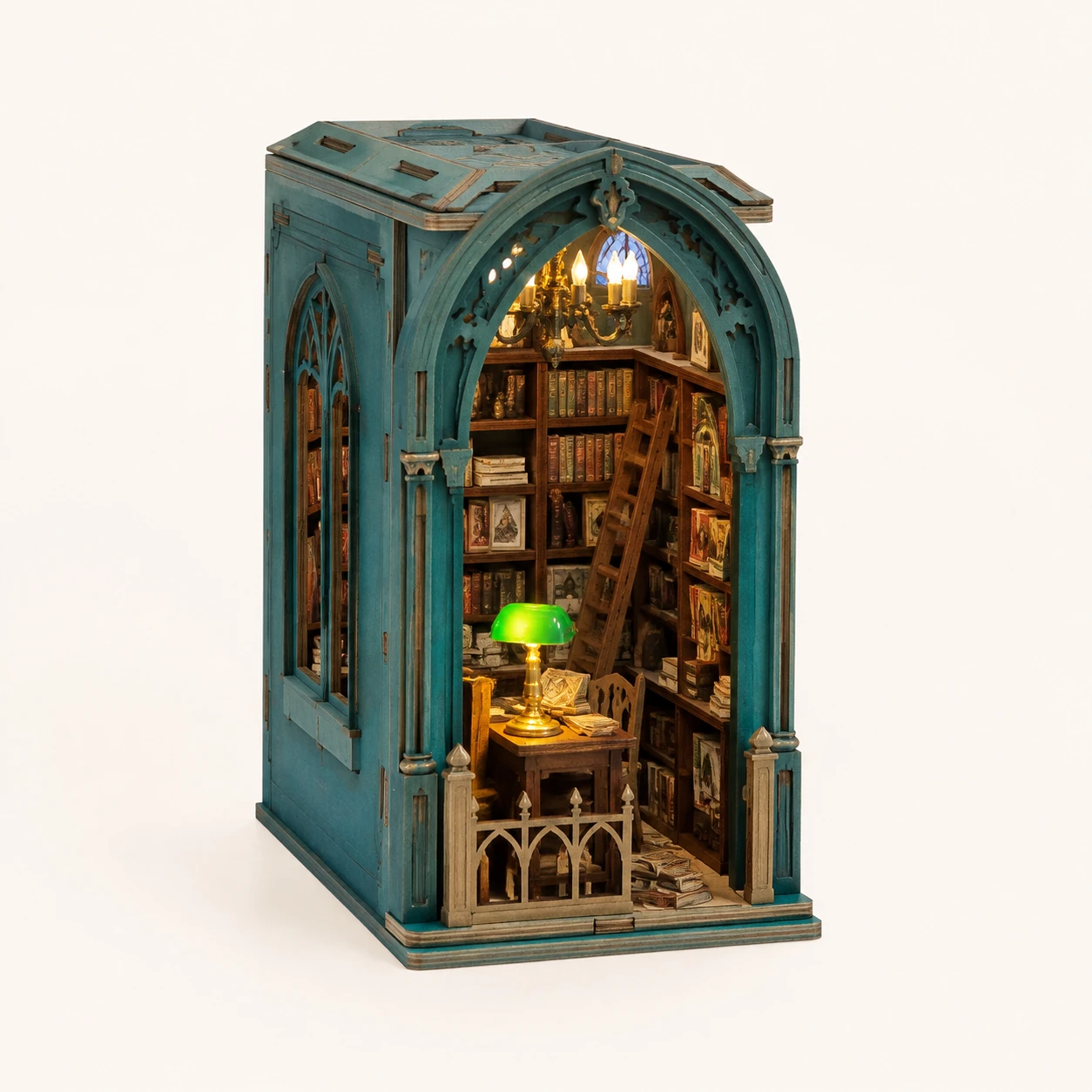 Teal Library Book Nook from the ZHONGYI Miniature House Kits collection