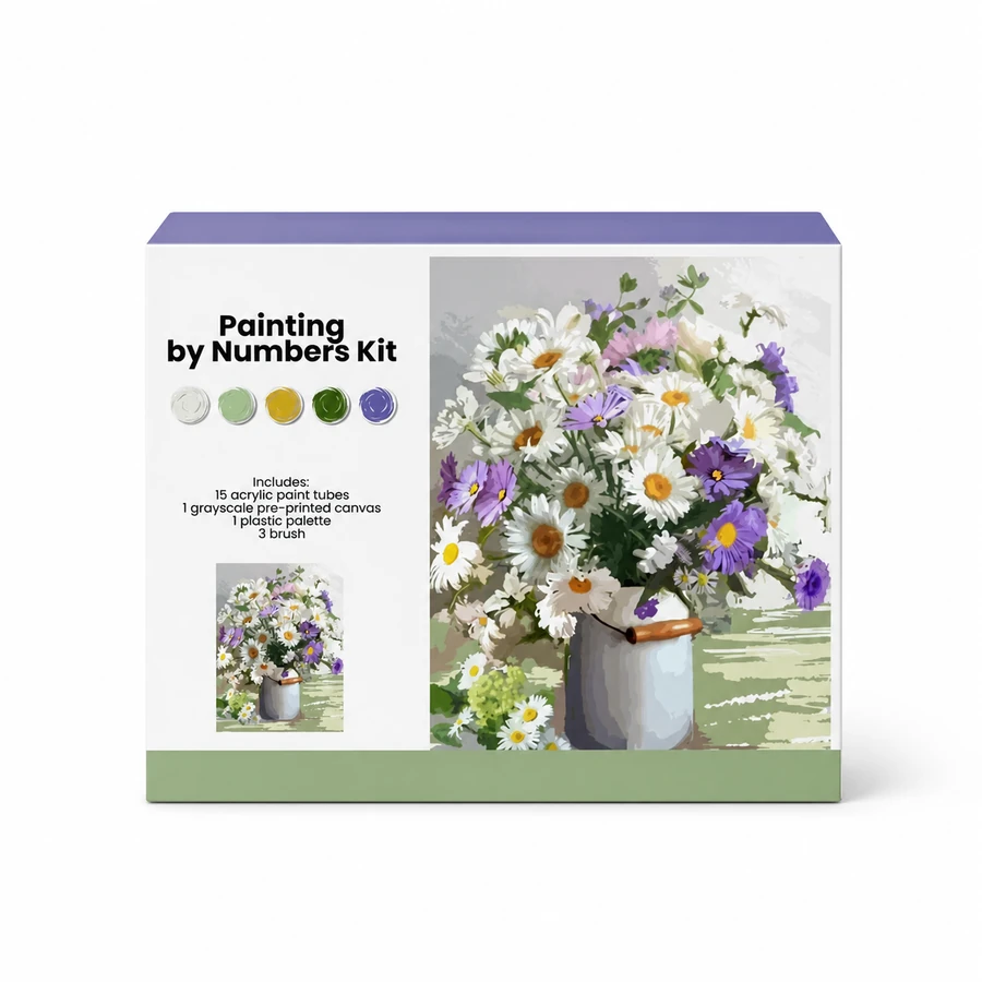 Painting by Numbers Kit - Daisy Basket from the ZHONGYI Canvas Painting by Numbers collection
