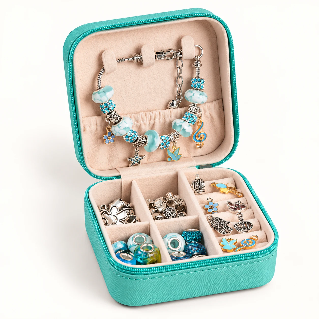 Ocean Blue Charm Jewelry Kit with Organizer from the ZHONGYI Charm Bracelet & Jewelry Kits collection