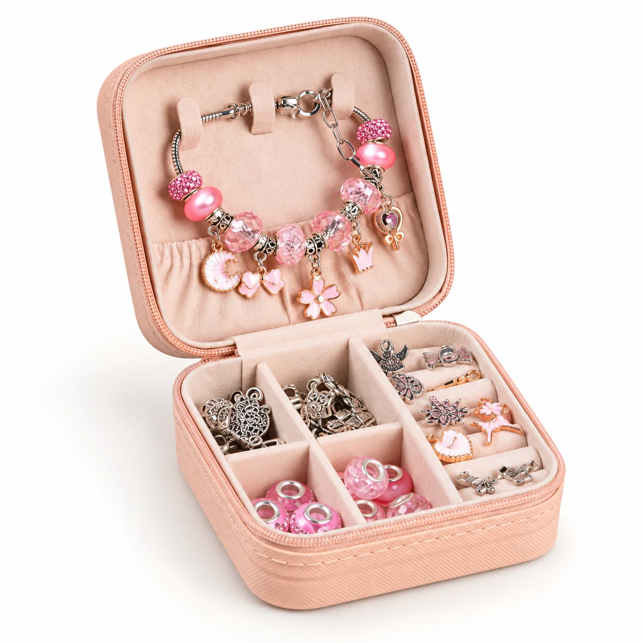 Blossom Pink Charm Jewelry Kit with Organizer from the ZHONGYI Charm Bracelet & Jewelry Kits collection