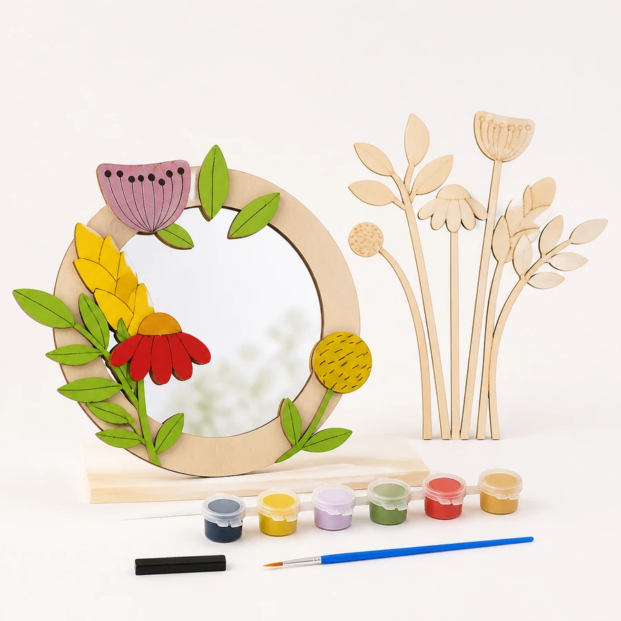 Wood Chip Flower Mirror Kit from the ZHONGYI Glass & Acrylic Painting Kits collection