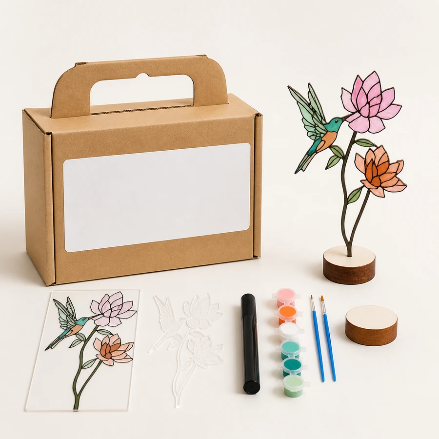 Stained Acrylic Kit - Hummingbird Flowers from the ZHONGYI Glass & Acrylic Painting Kits collection