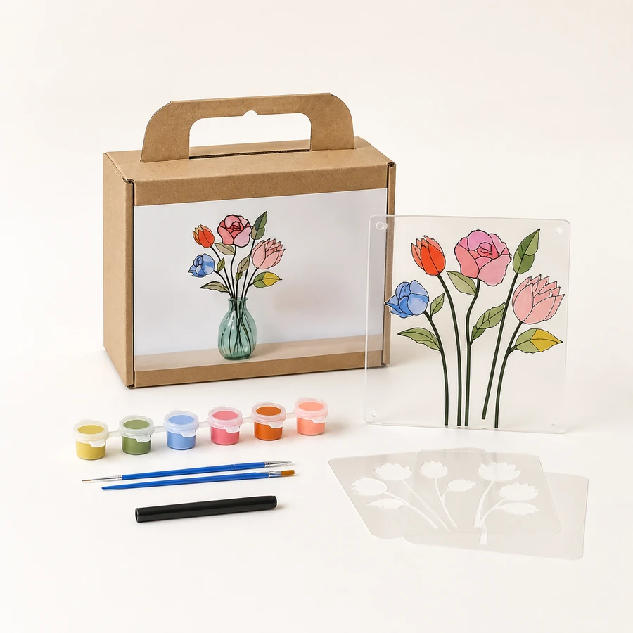 Punch Needle Stained Acrylic Kit - Floral Vase from the ZHONGYI Glass & Acrylic Painting Kits collection