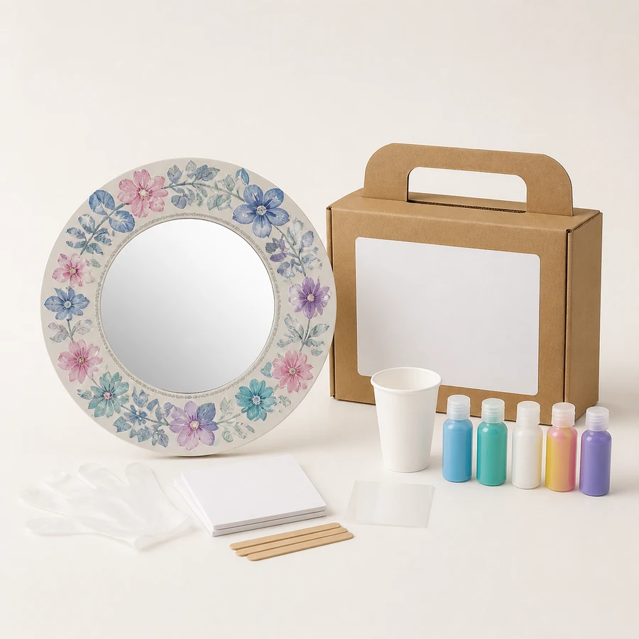 Wood Chip Colouring Wreath Kit - Floral Mirror from the ZHONGYI Glass & Acrylic Painting Kits collection