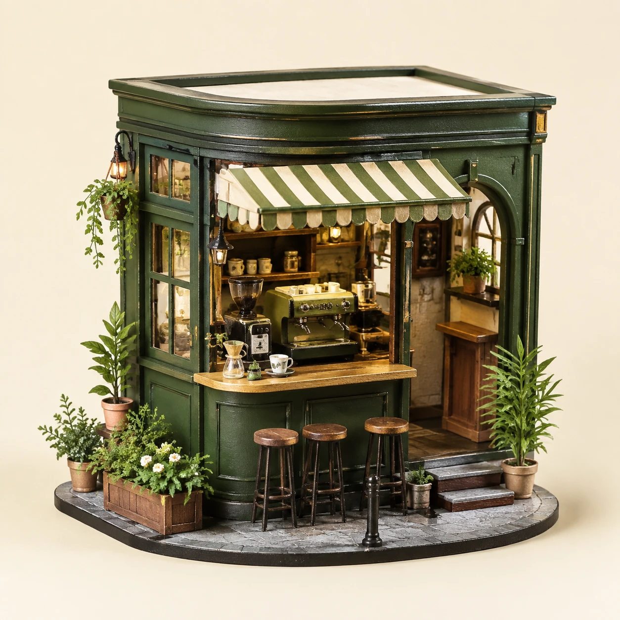 Green Coffee Shop from the ZHONGYI Miniature House Kits collection