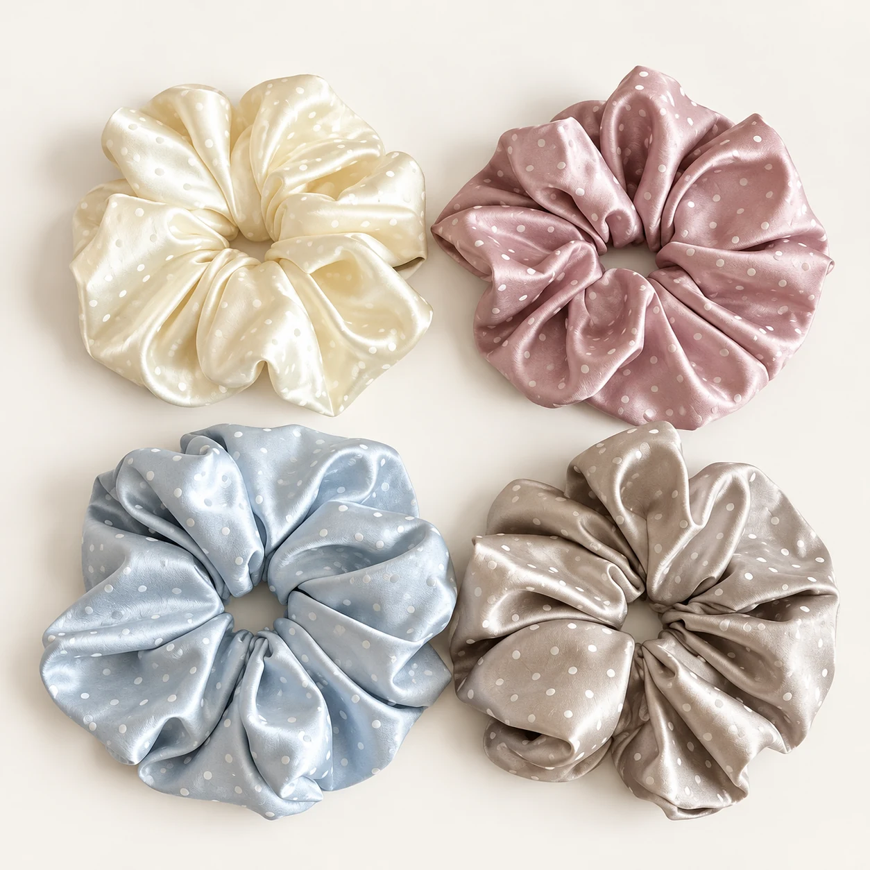 Polka Dot Satin Scrunchies in the ZHONGYI wholesale hair accessory collection