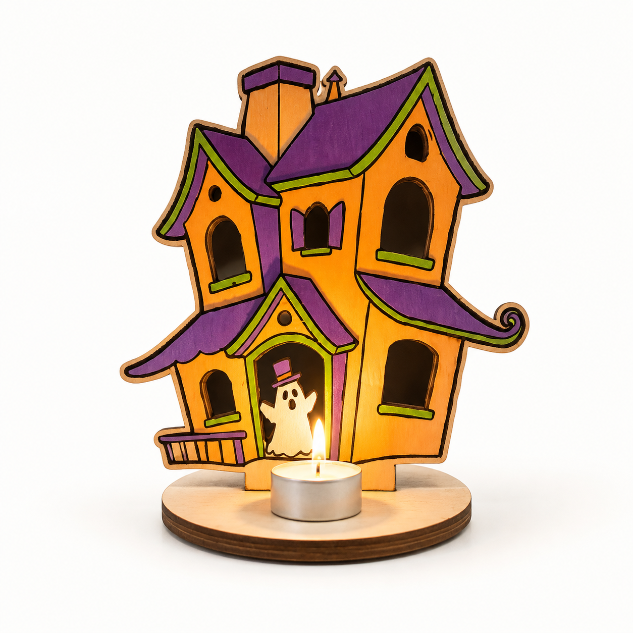DIY Wood Chip Painting Kit - Haunted House Tea Light Holder from the ZHONGYI Halloween DIY Kits collection