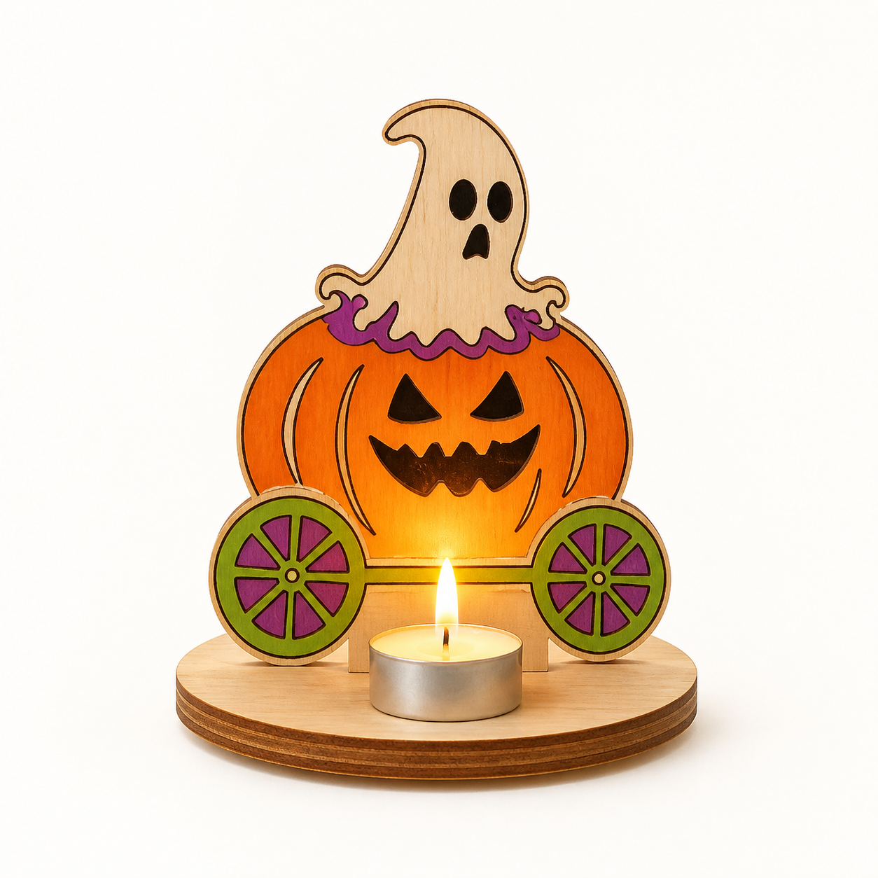 DIY Wood Chip Painting Kit - Pumpkin and Ghost Tea Light Holder from the ZHONGYI Halloween DIY Kits collection