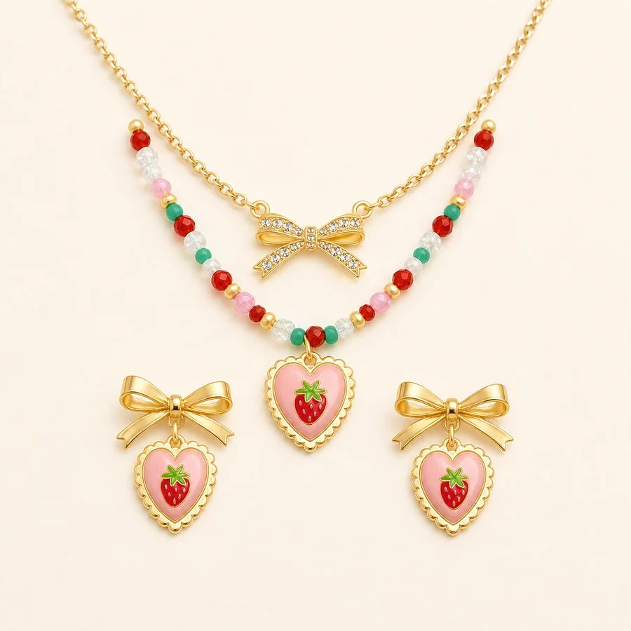 Strawberry Necklace & Earring Set from the ZHONGYI Kids Jewelry & Accessories collection