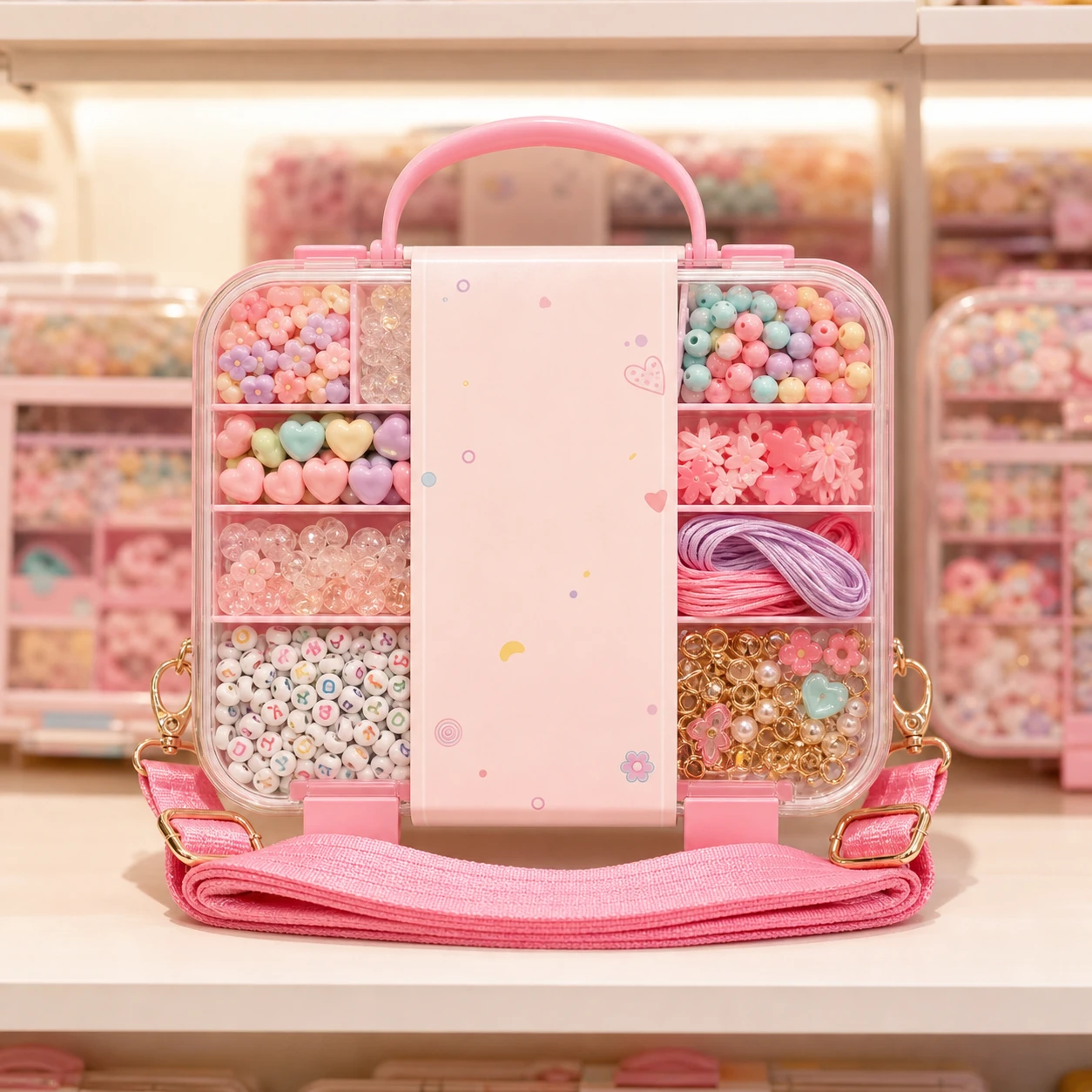 Pink Carry-Case Jewelry Kit with Strap from the ZHONGYI Kids Bead Kits collection