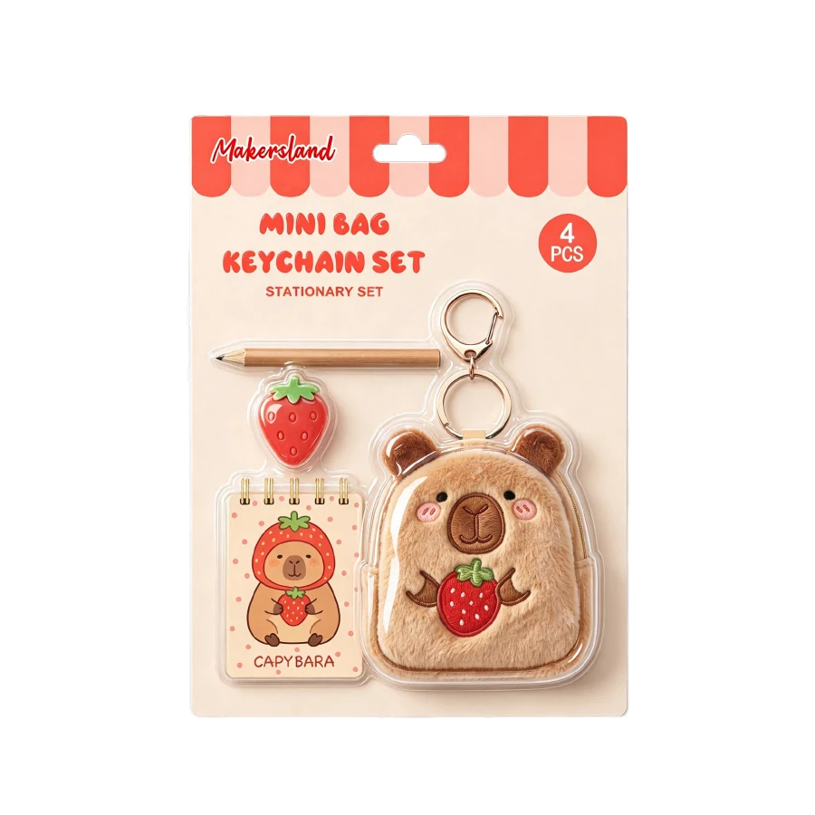 Strawberry Bear Mini Bag Stationery Keychain Set from the ZHONGYI Mini Bag Keychain Sets collection