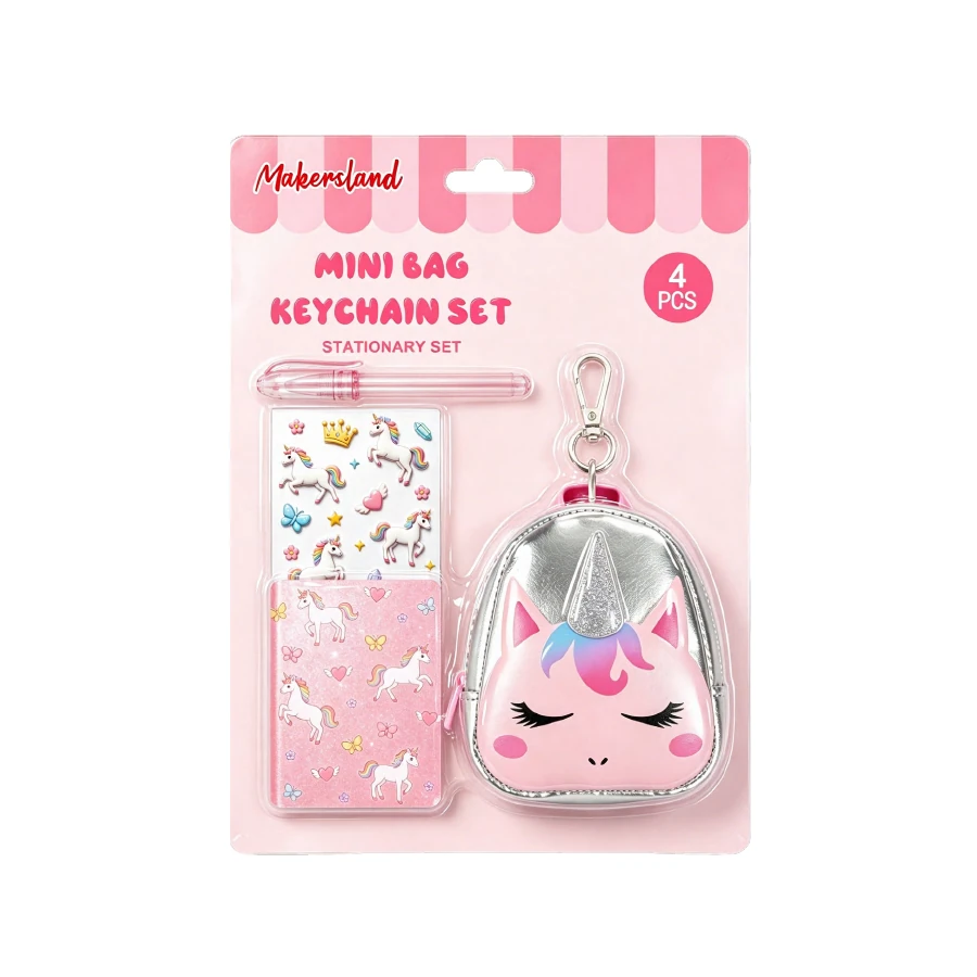 Unicorn Mini Bag Stationery Keychain Set from the ZHONGYI Mini Bag Keychain Sets collection