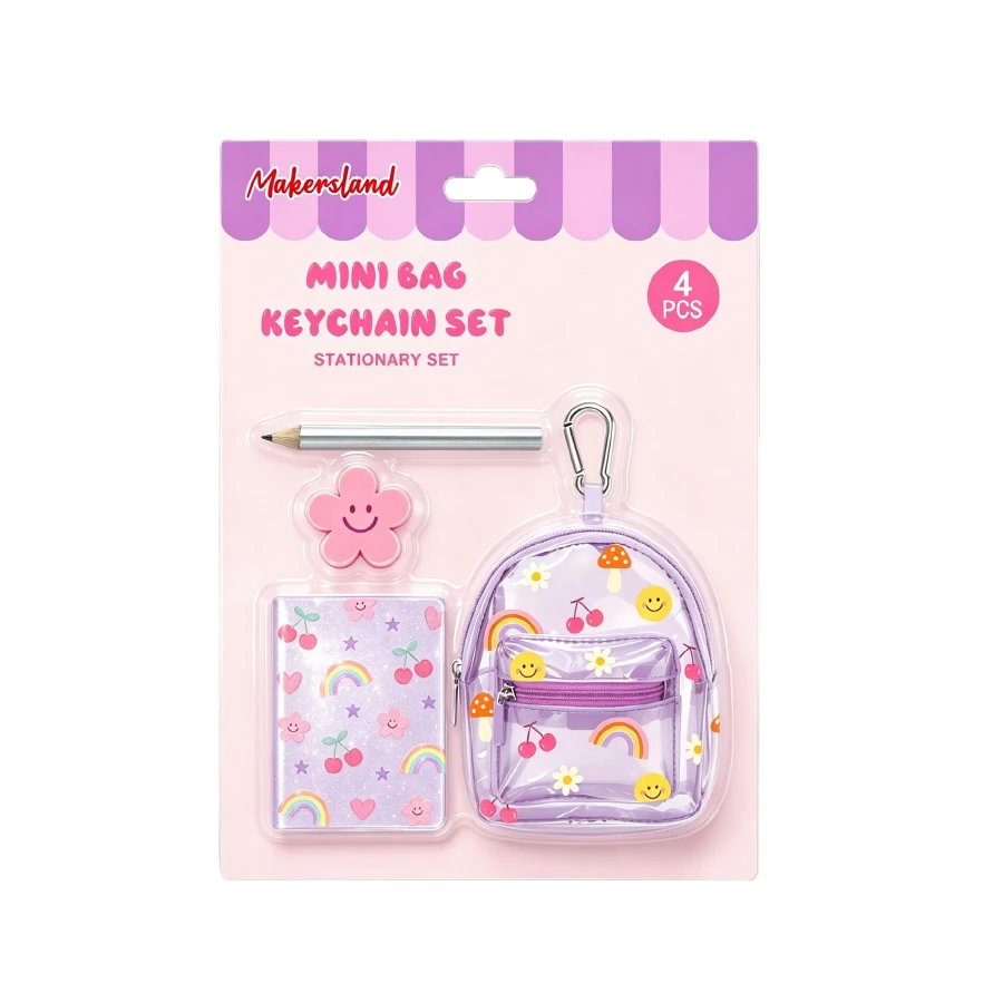 Purple Rainbow Mini Bag Stationery Keychain Set from the ZHONGYI Mini Bag Keychain Sets collection