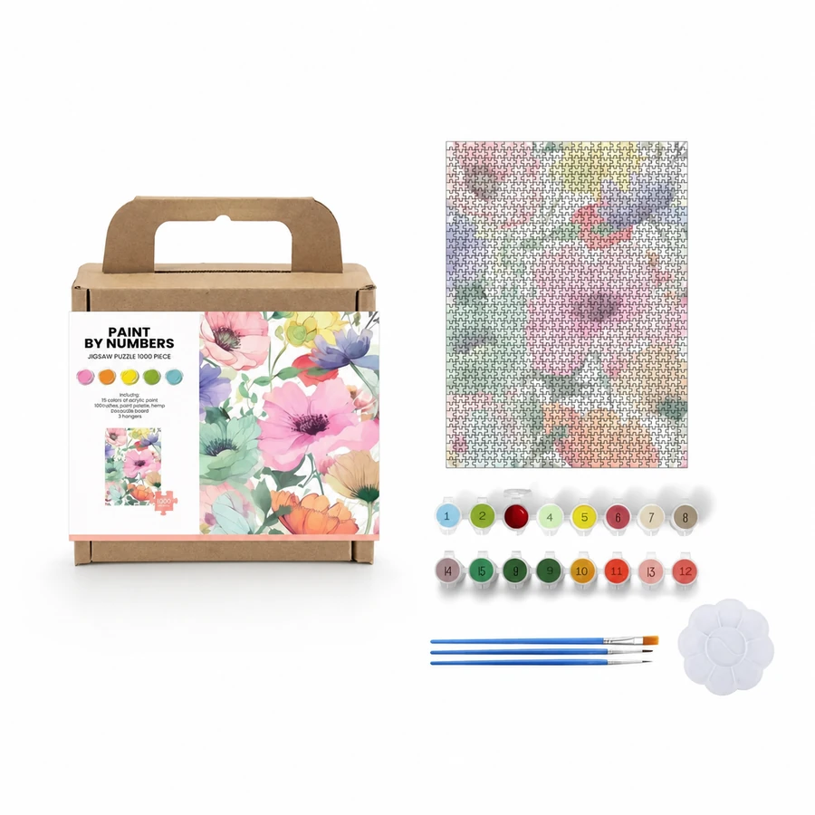 Paint by Number Jigsaw Puzzle - Pink Flower from the ZHONGYI Paint by Number Jigsaw Puzzles collection