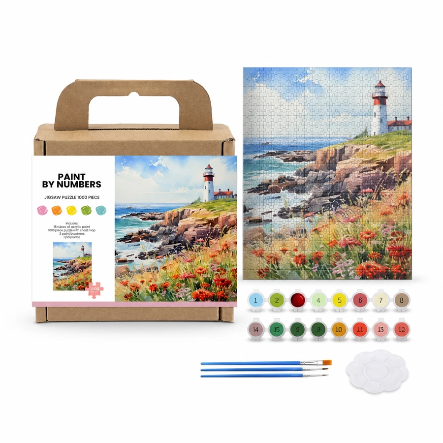 Paint by Number Jigsaw Puzzle - Coastal Village from the ZHONGYI Paint by Number Jigsaw Puzzles collection