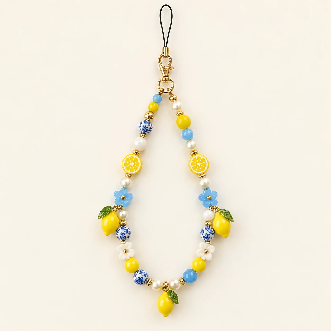 Lemon and Floral Bead Phone Chain from the ZHONGYI Phone Chains collection