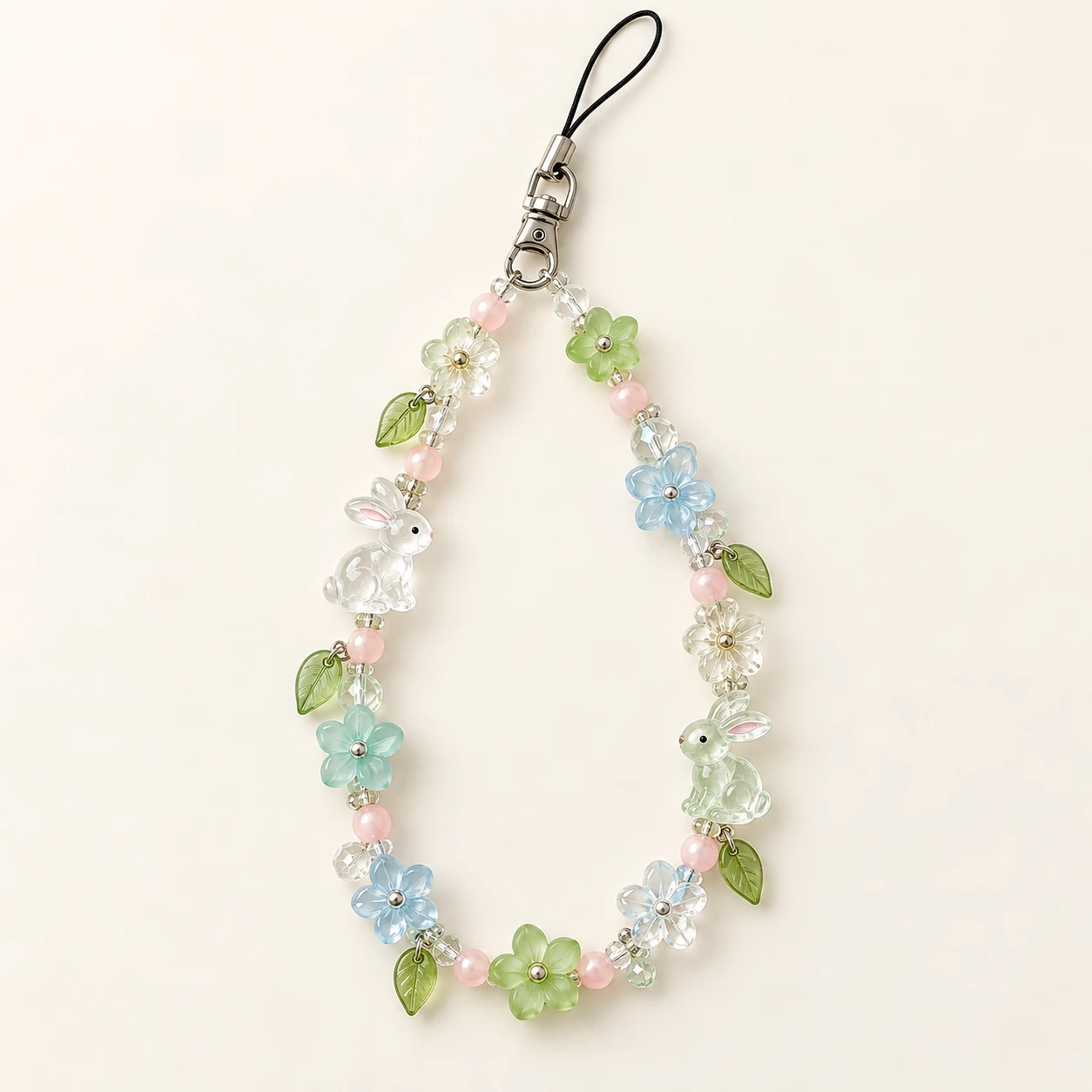 Bunny and Floral Bead Phone Chain from the ZHONGYI Phone Chains collection