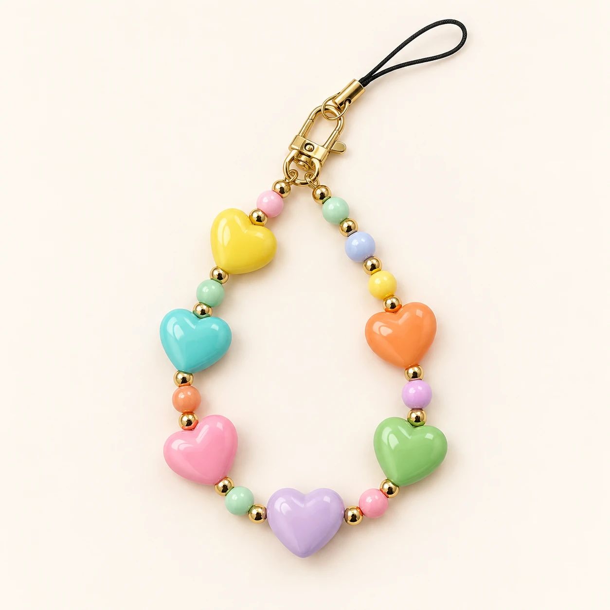 Rainbow Heart Bead Phone Chain from the ZHONGYI Phone Chains collection