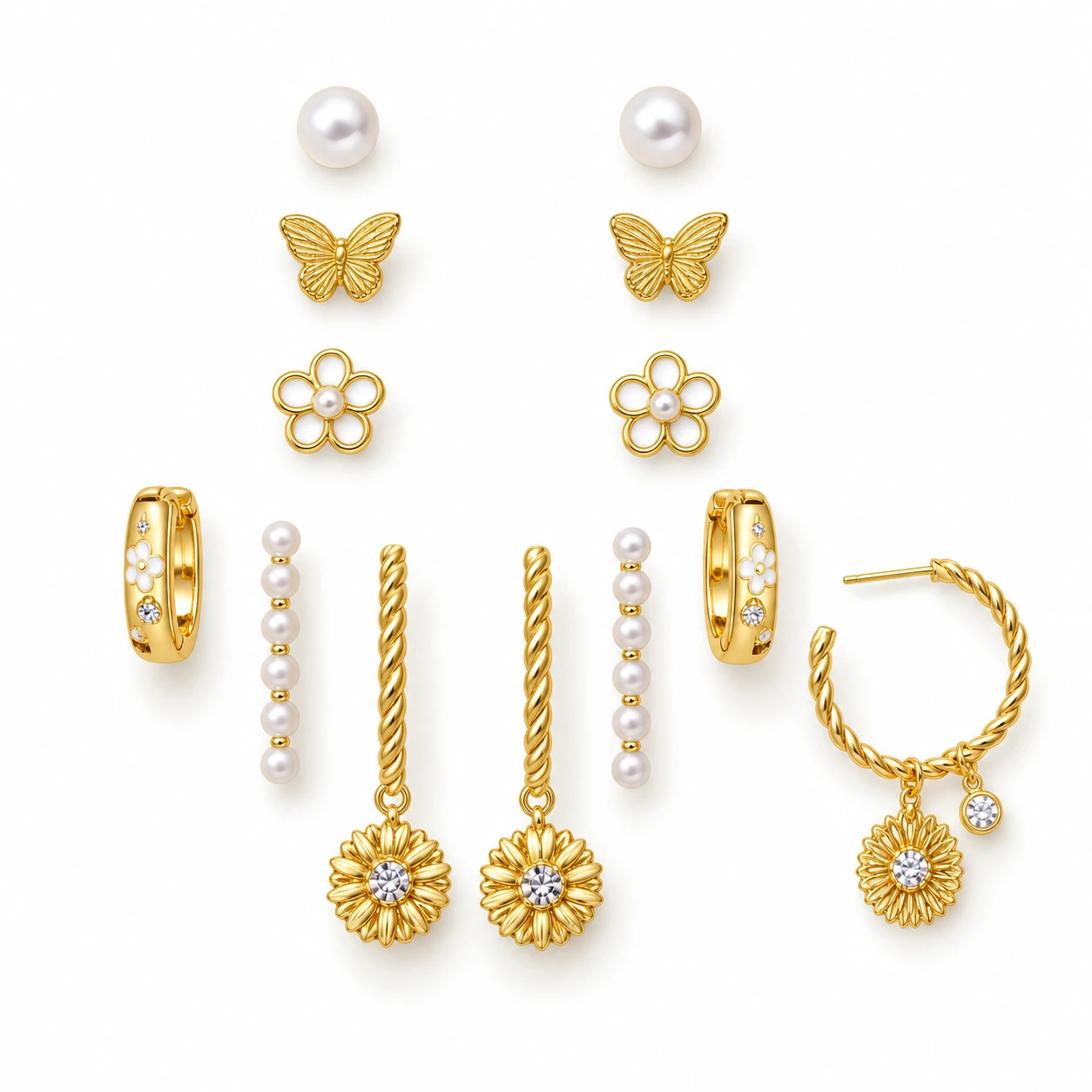 Pearl and Sunflower Earring Set from the ZHONGYI Spring Gifts Collection
