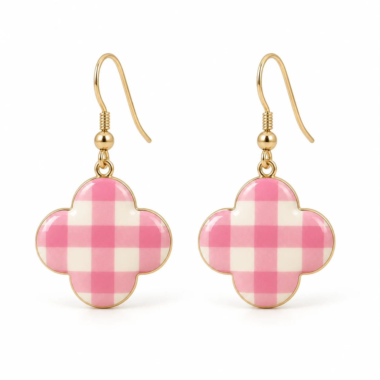 Pink Gingham Clover Drop Earrings from the ZHONGYI Spring & Summer Jewelry collection