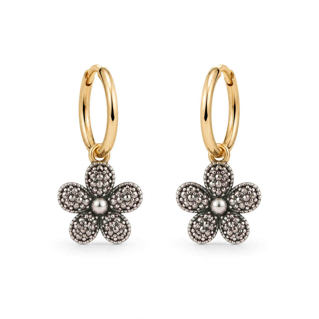 Black Crystal Flower Hoop Earrings from the ZHONGYI Spring & Summer Jewelry collection