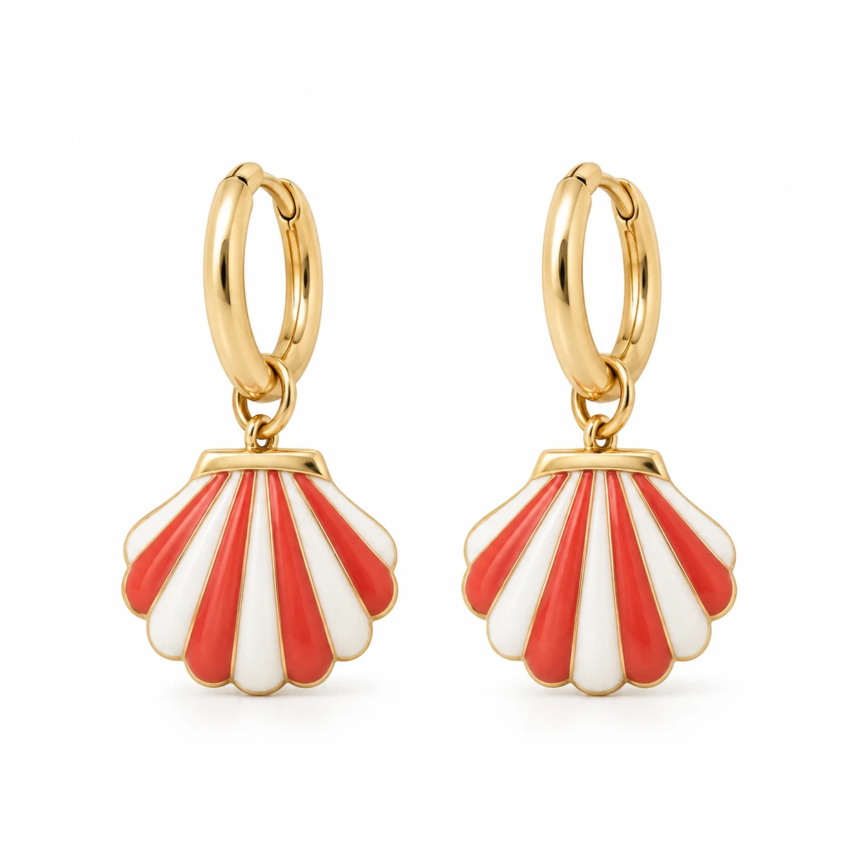 Red and White Shell Hoop Earrings from the ZHONGYI Spring & Summer Jewelry collection
