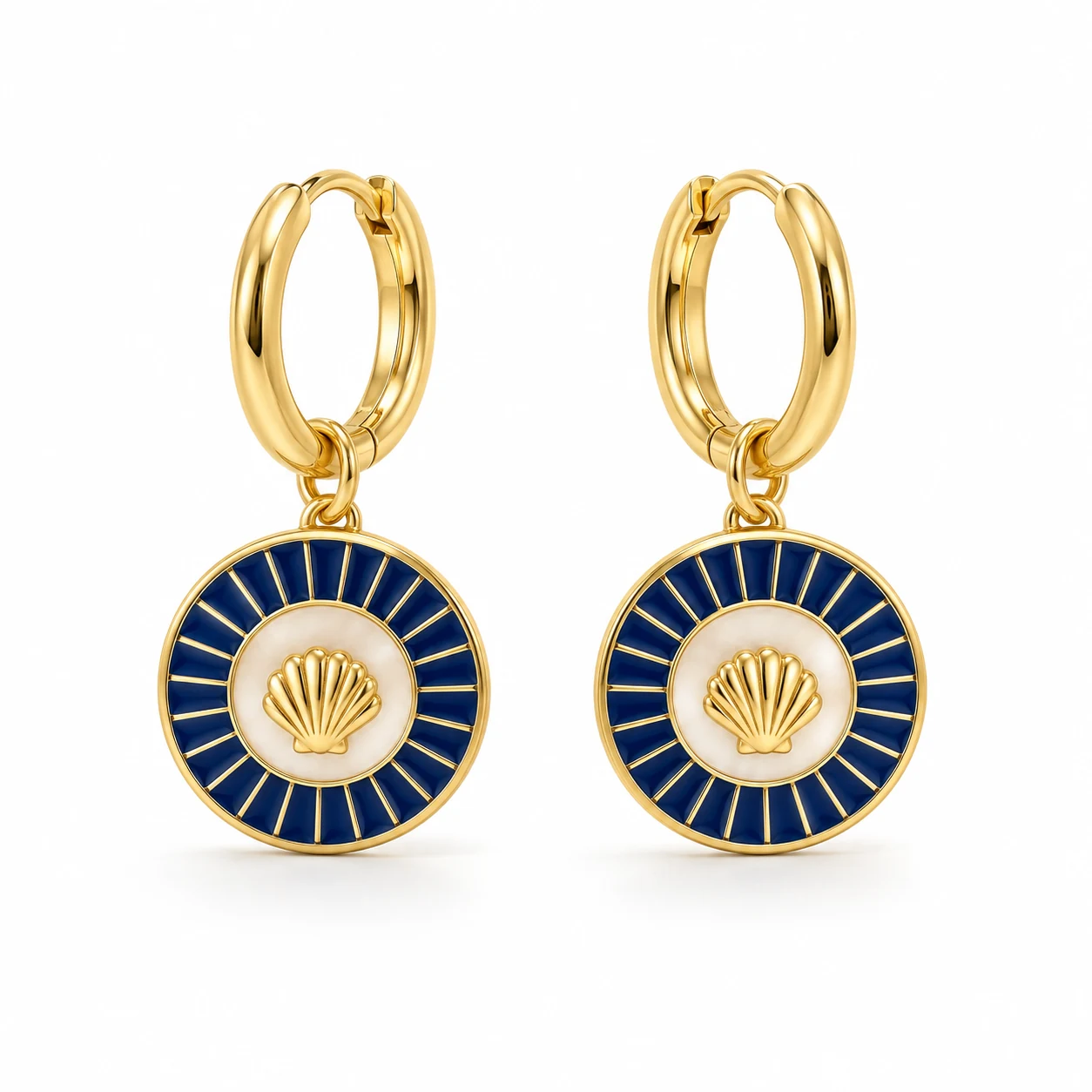 Navy Shell Medallion Hoop Earrings from the ZHONGYI Spring & Summer Jewelry collection