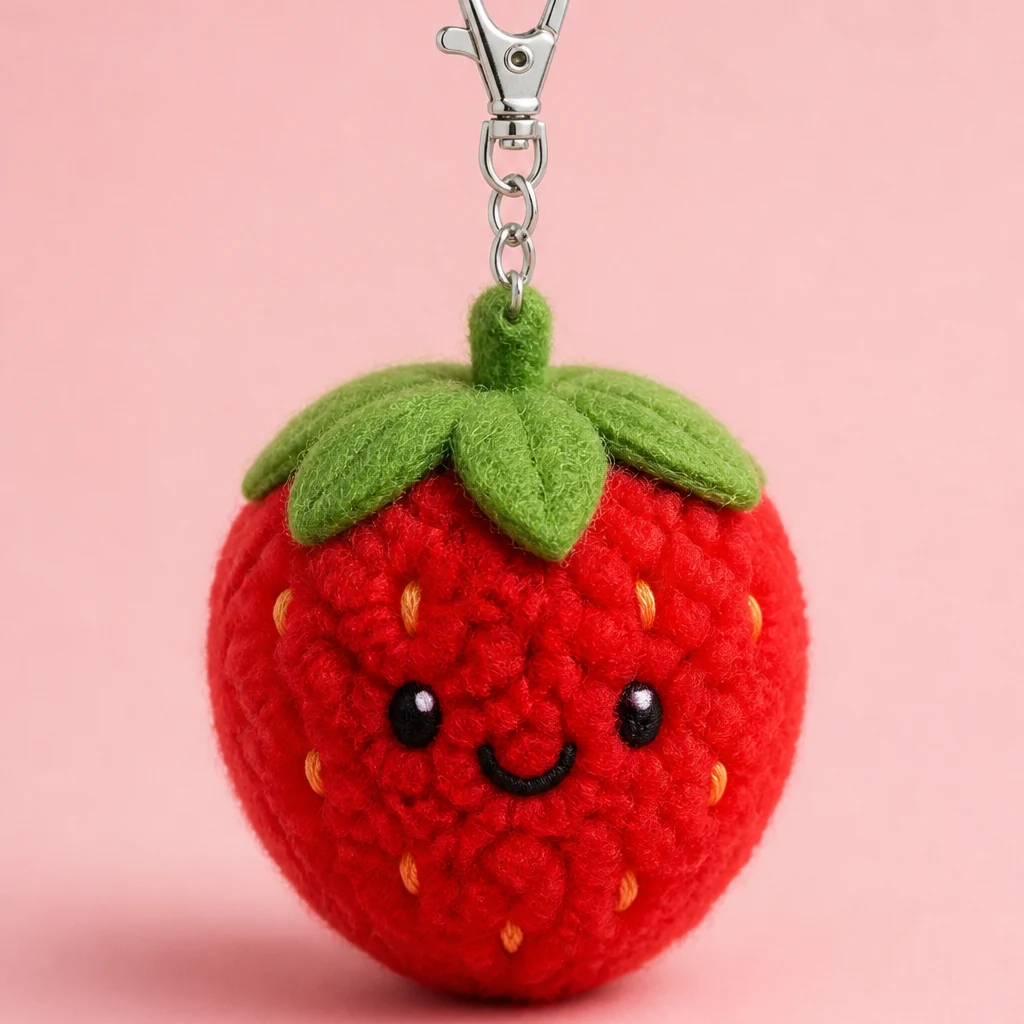 Strawberry Pom-Pom Keychain Kit from the ZHONGYI Yarn & Knitting Kits collection