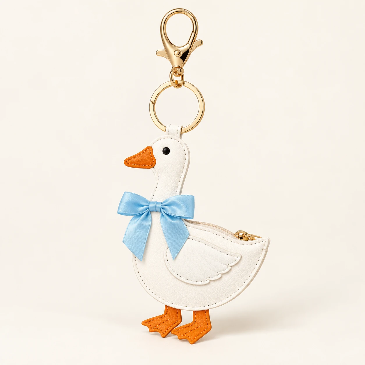 White Duck Bow Zip Coin Purse Keychain from the ZHONGYI Zero Wallet Keychains collection