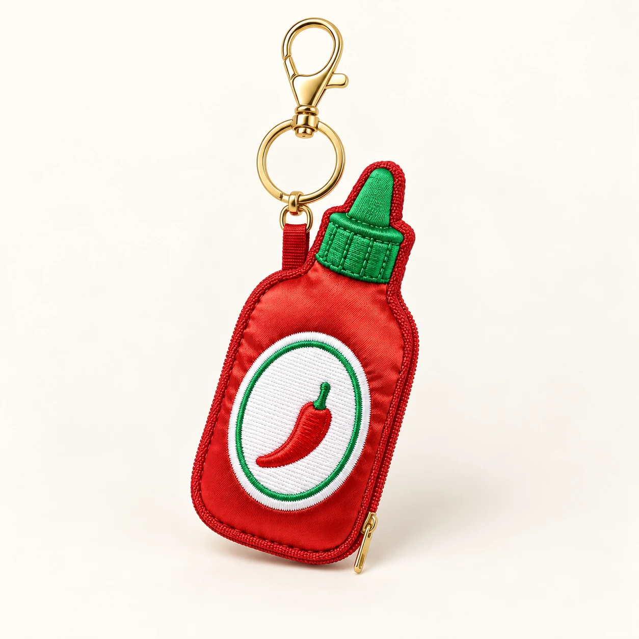 Embroidered Hot Sauce Bottle Zip Coin Purse Keychain from the ZHONGYI Zero Wallet Keychains collection