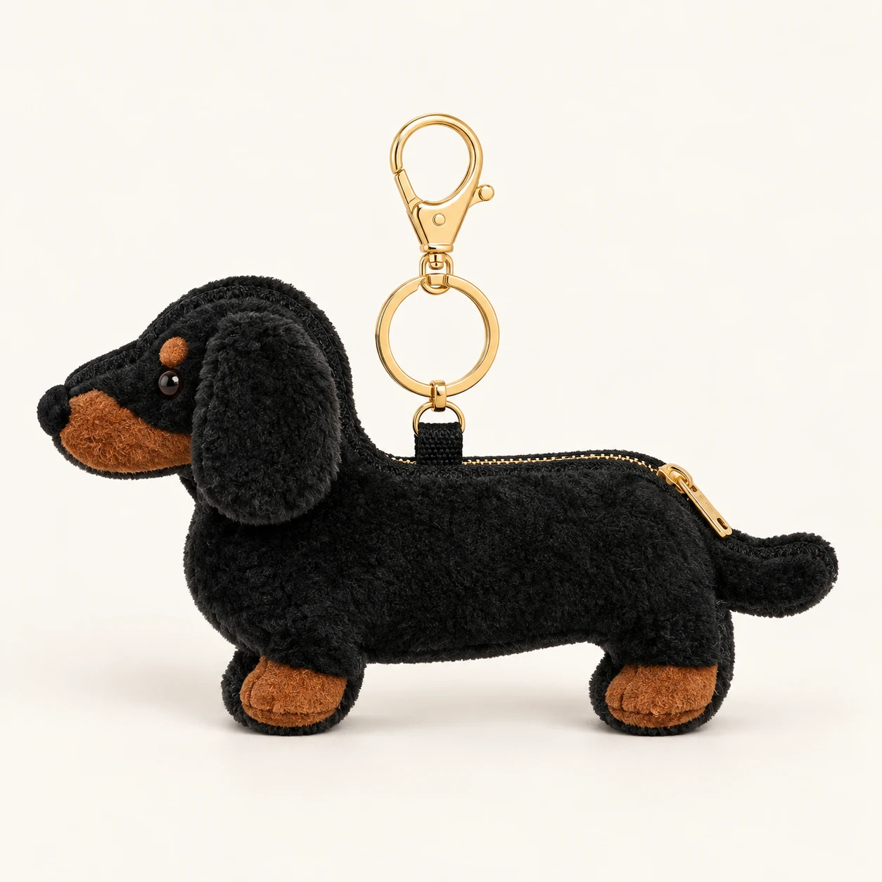 Black Dachshund Plush Zip Coin Purse Keychain from the ZHONGYI Zero Wallet Keychains collection