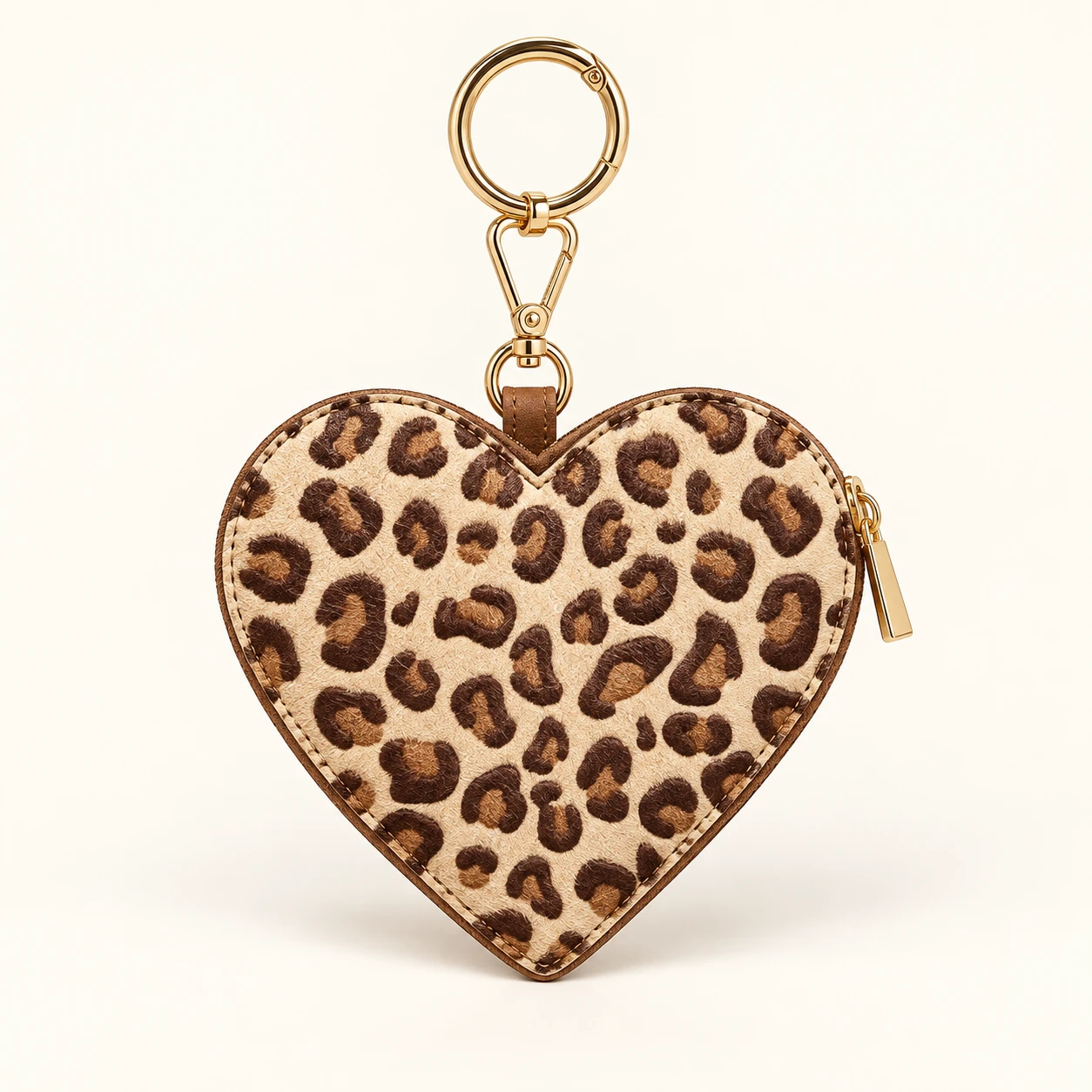 Leopard Heart Textured Zip Coin Purse Keychain from the ZHONGYI Zero Wallet Keychains collection