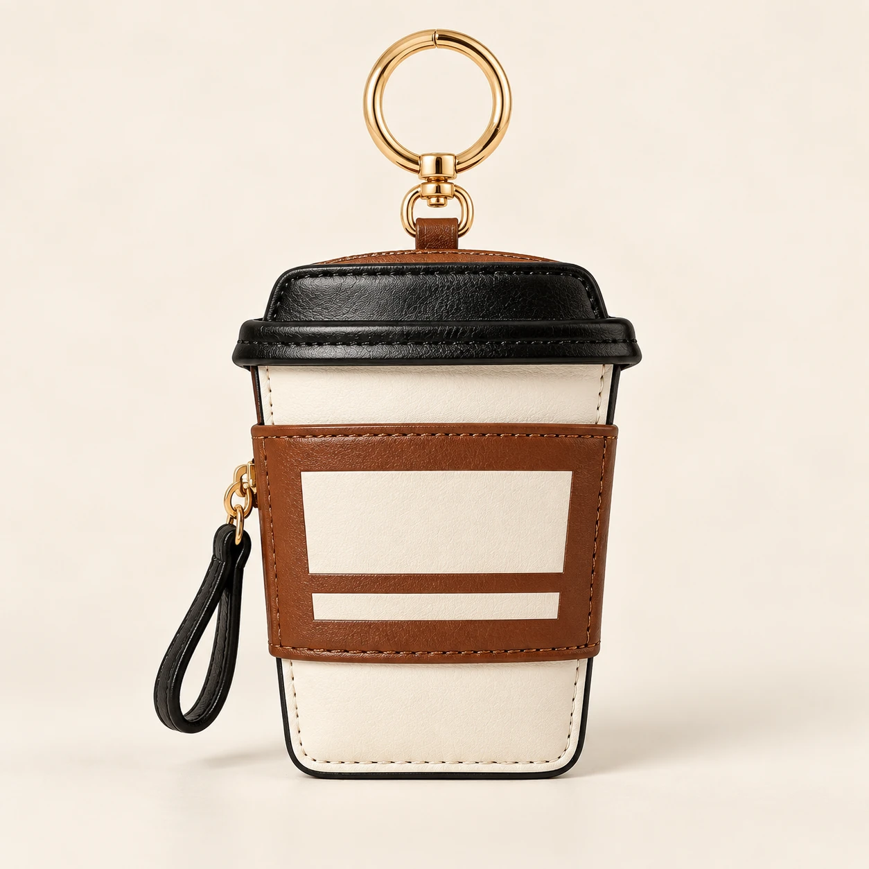 Coffee Cup Faux Leather Zip Coin Purse Keychain from the ZHONGYI Zero Wallet Keychains collection
