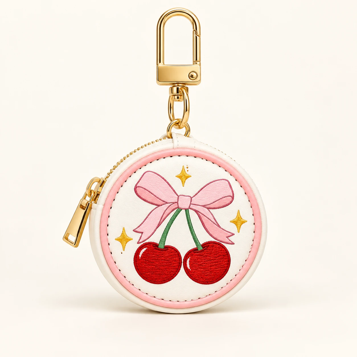Pink Bow and Cherries Faux Leather Zip Coin Purse Keychain from the ZHONGYI Zero Wallet Keychains collection