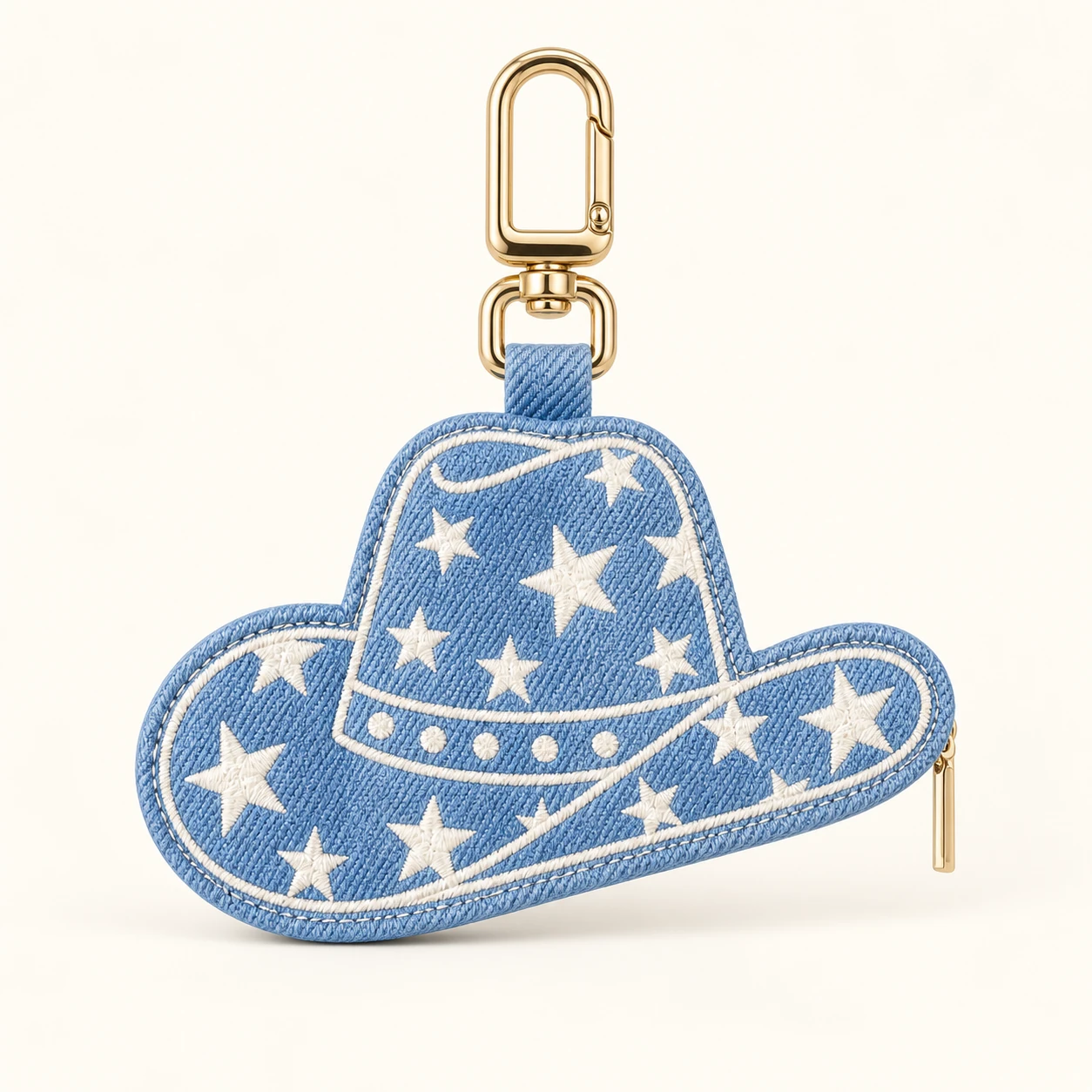 Blue Denim Cowboy Hat Zip Coin Purse Keychain from the ZHONGYI Zero Wallet Keychains collection